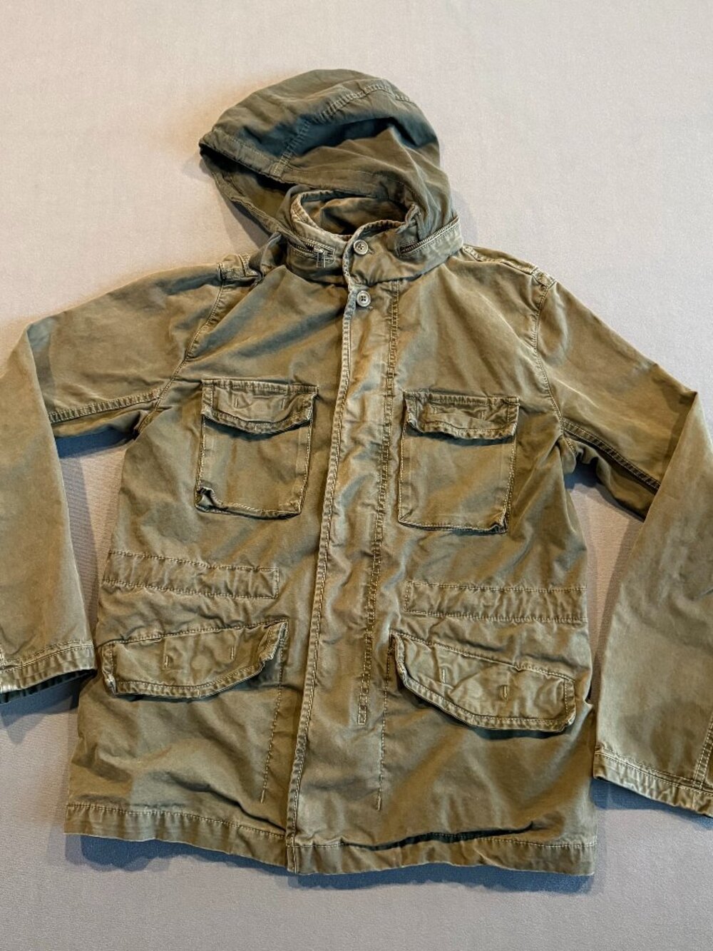 GAP Men’s Small Military Field Jacket Olive Green Utility Cargo Hood 100% Cotton